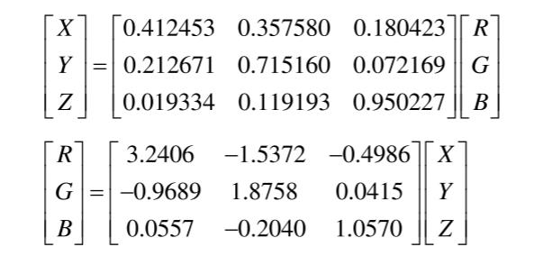 RGB顏色空間到CIEXYZ顏色空間轉換式01